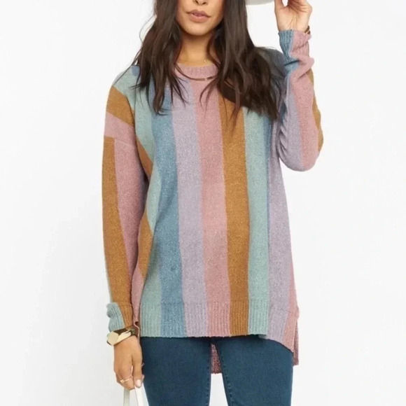 NWT Show Me Your MuMu Elodie Sweater Dusty Stripe Knit Oversized Beachy Casual - Picture 2 of 12